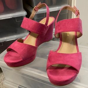 Hot pink wedge sandals